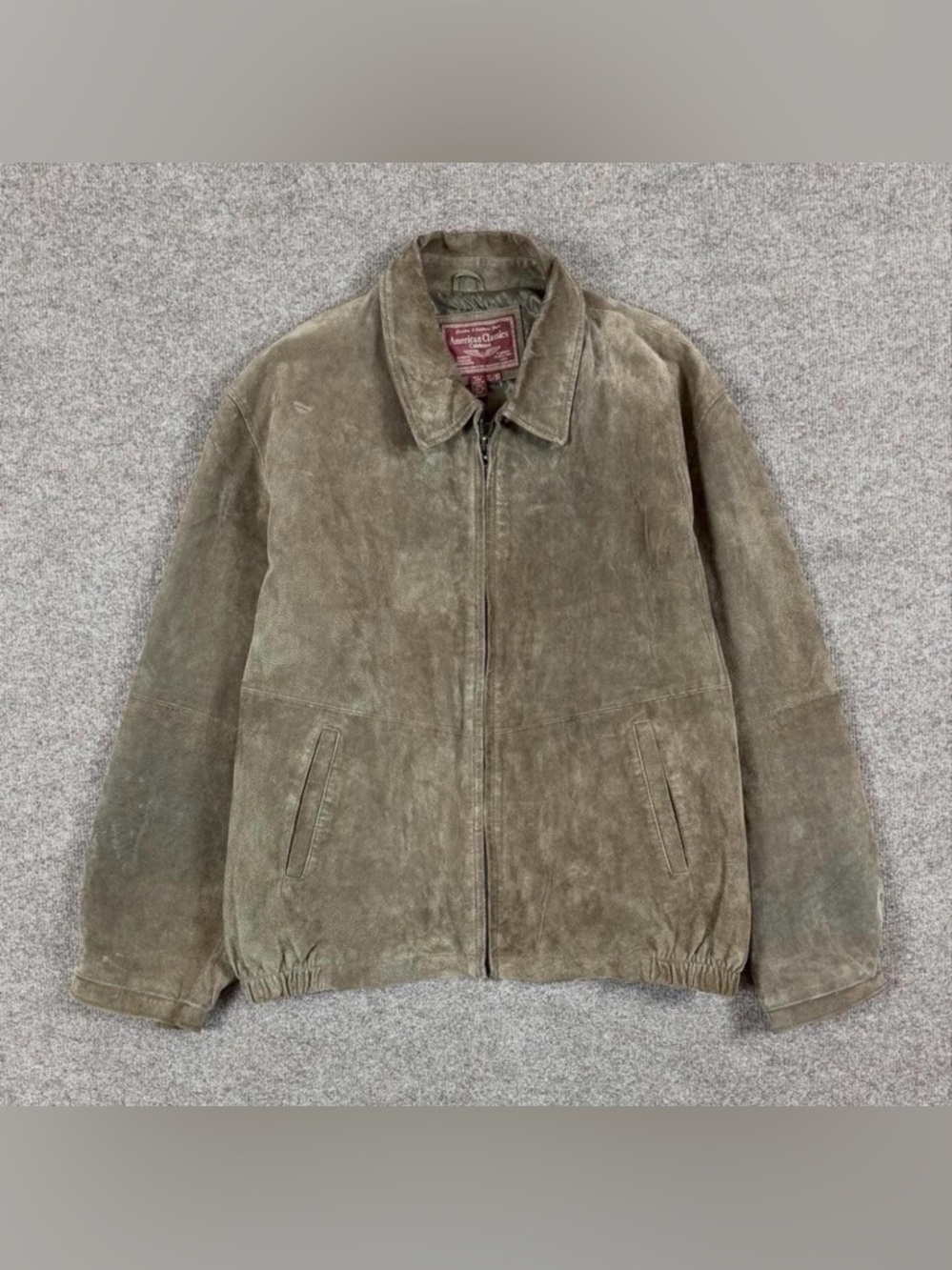 Vintage Colebrook Green Suede Leather Bomber Jacket Men’s XL Full Zip Collared